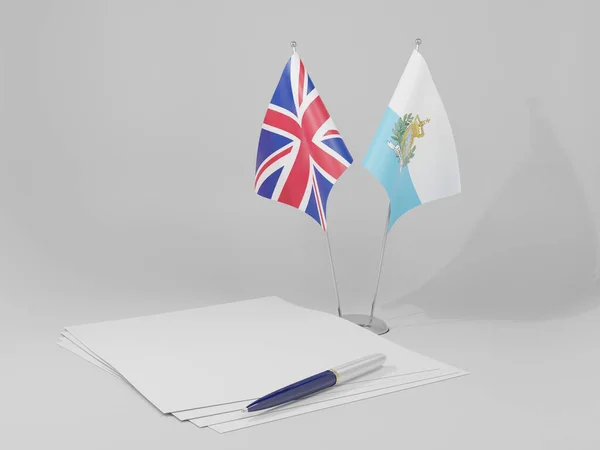 Άγιος Μαρίνος Ηνωμένο Βασίλειο Συμφωνία Σημαίες Λευκό Φόντο Render — Φωτογραφία Αρχείου