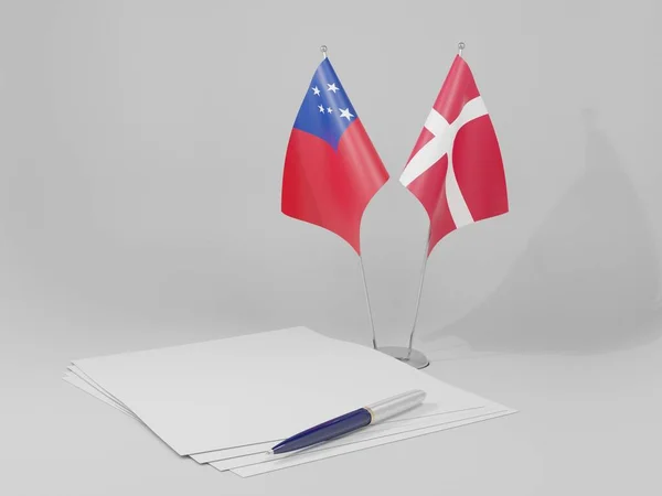Dinamarca Bandeiras Acordo Samoa Fundo Branco Render — Fotografia de Stock