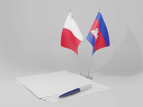 柬埔寨 马耳他协定旗帜 白色背景 3D渲染 — 图库照片