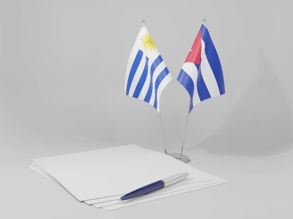 Cuba Drapeaux Accord Uruguay Fond Blanc Render — Photo