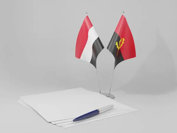 Angola Banderas Del Acuerdo Yemen Fondo Blanco Render —  Fotos de Stock