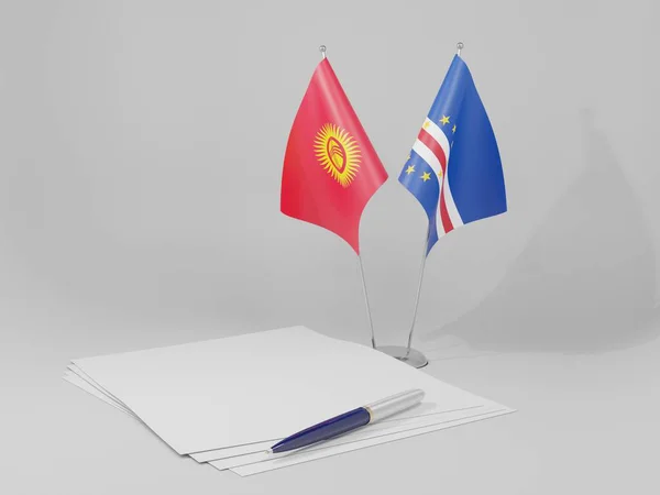 Cabo Verde Banderas Del Acuerdo Kirguistán Fondo Blanco Render —  Fotos de Stock