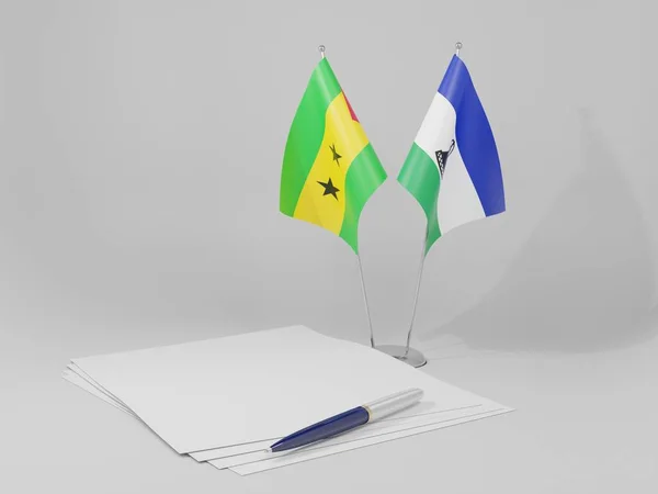 Lesotho Sao Tomé Principe Overeenkomst Vlaggen Witte Achtergrond Render — Stockfoto