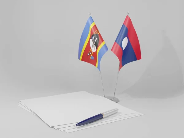 Laos Bandiere Dell Accordo Swaziland Sfondo Bianco Render — Foto Stock