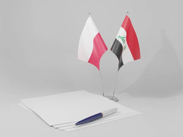 Iraque Acordo Polônia Bandeiras Fundo Branco Render — Fotografia de Stock