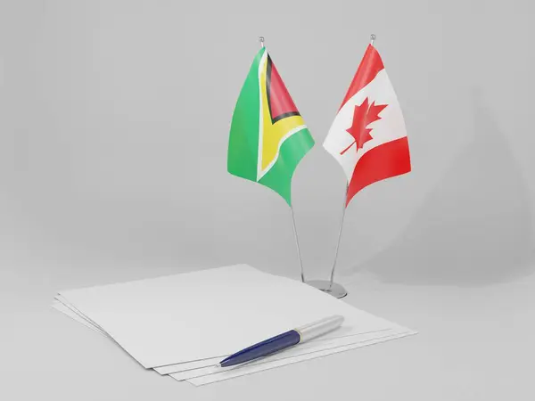 Canadá Banderas Del Acuerdo Guyana Fondo Blanco Render — Foto de Stock