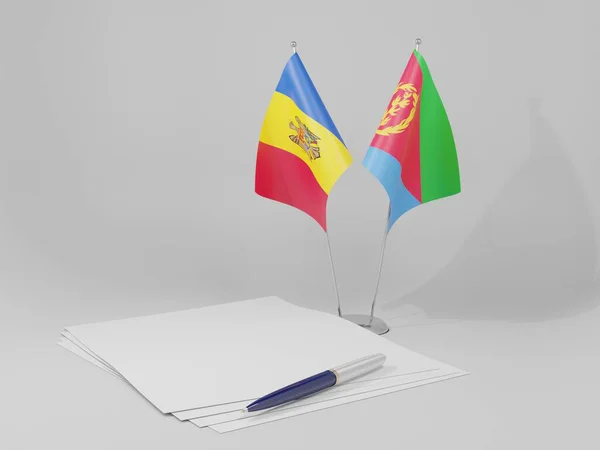 Eritrea Banderas Del Acuerdo Moldavia Fondo Blanco Render — Foto de Stock