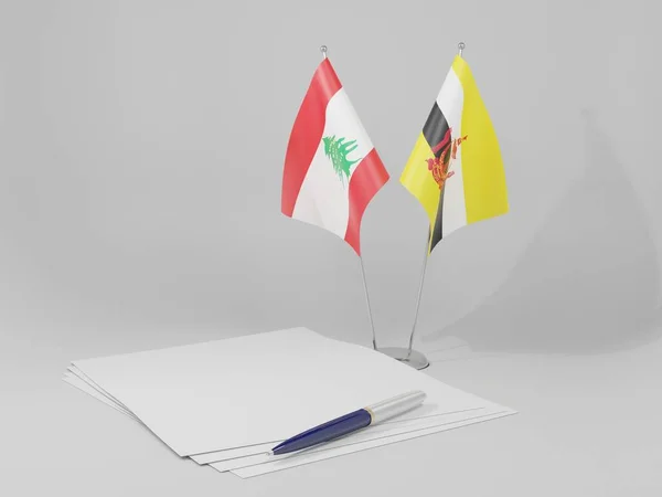 Brunei Lebanon Agreement Flags White Background Render — Stock Photo, Image