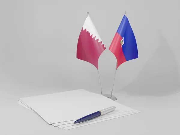 Haiti Flagi Porozumienia Katarskiego Białe Tło Render — Zdjęcie stockowe