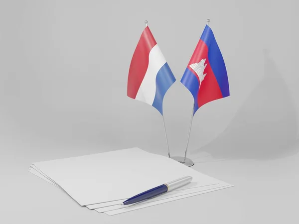 Καμπότζη Ολλανδική Συμφωνία Σημαίες Λευκό Φόντο Render — Φωτογραφία Αρχείου
