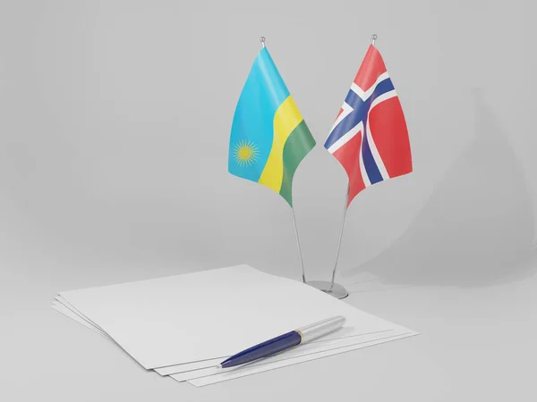 Noruega Banderas Del Acuerdo Ruanda Fondo Blanco Render —  Fotos de Stock