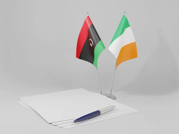 Irlanda Banderas Del Acuerdo Libia Fondo Blanco Render —  Fotos de Stock