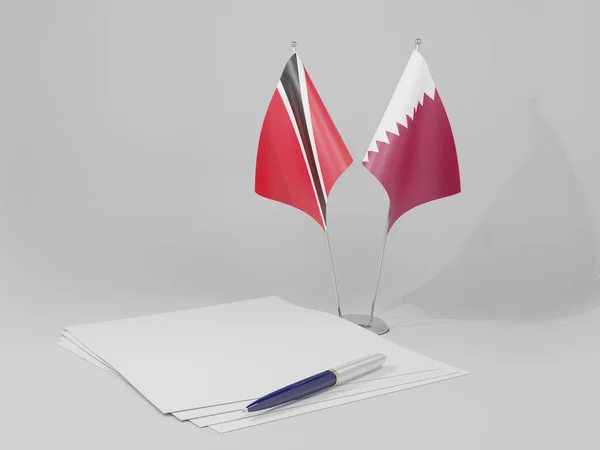 Qatar Drapeaux Accord Trinité Tobago Fond Blanc Render — Photo