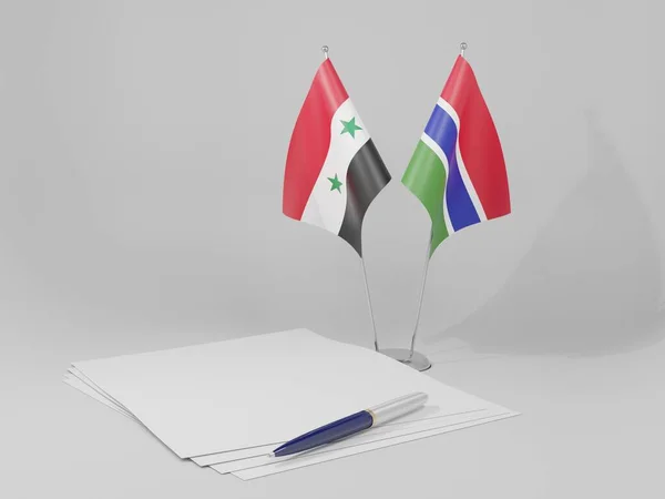 Γκάμπια Syria Agreement Flags White Background Render — Φωτογραφία Αρχείου