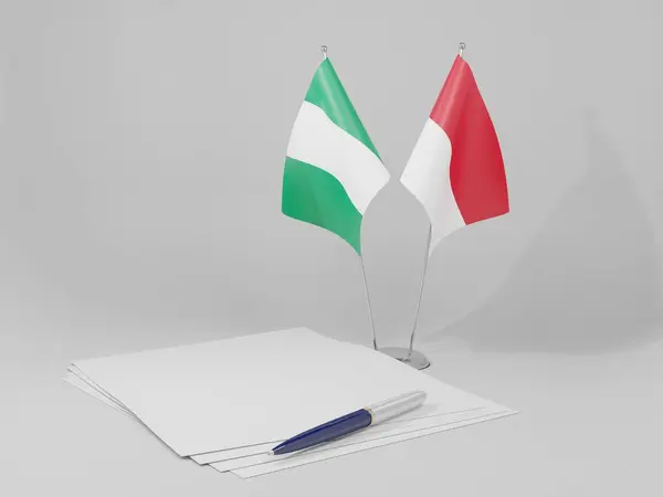 Mónaco Banderas Del Acuerdo Nigeria Fondo Blanco Render —  Fotos de Stock