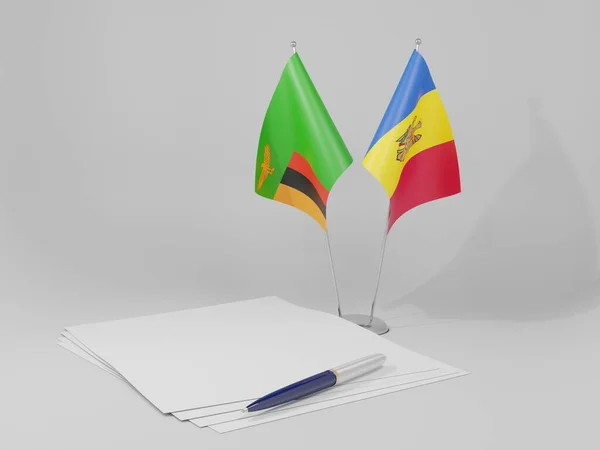 Moldavie Drapeaux Accord Zambie Fond Blanc Render — Photo