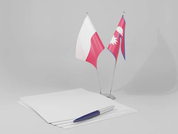 Nepal Poland Agreement Flags White Background Render — стокове фото