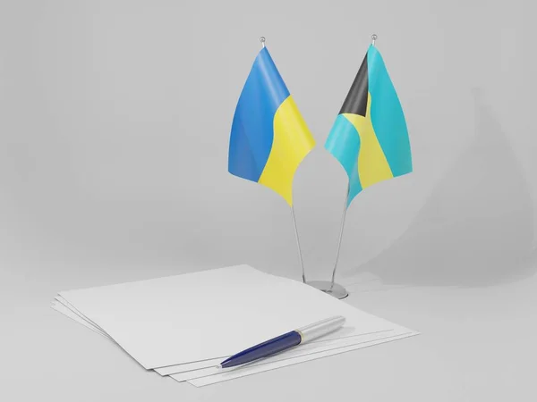 Bahama Szigetek Ukrajna Megállapodás Zászlók Fehér Háttér Render — Stock Fotó
