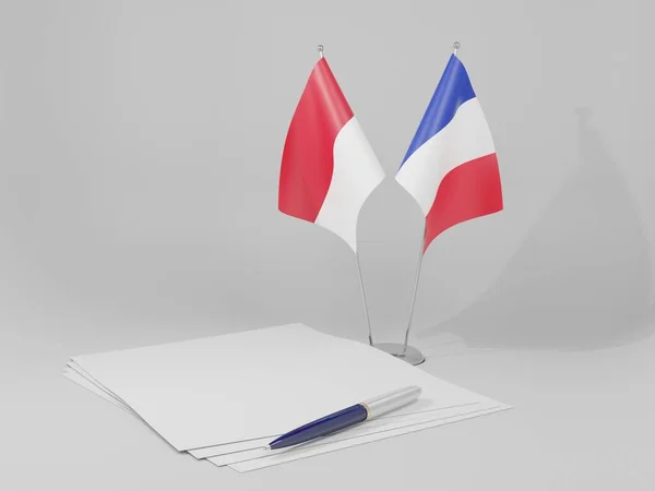 France Indonésie Drapeaux Accord Fond Blanc Render — Photo