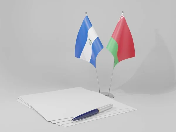 Weißrussland Salvador Abkommen Flaggen Weißer Hintergrund Render — Stockfoto
