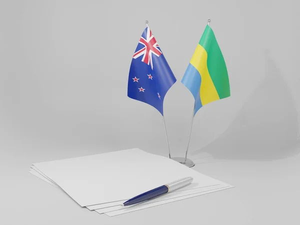 Γκαμπόν Σημαίες Συμφωνία Νέας Ζηλανδίας Λευκό Φόντο Render — Φωτογραφία Αρχείου