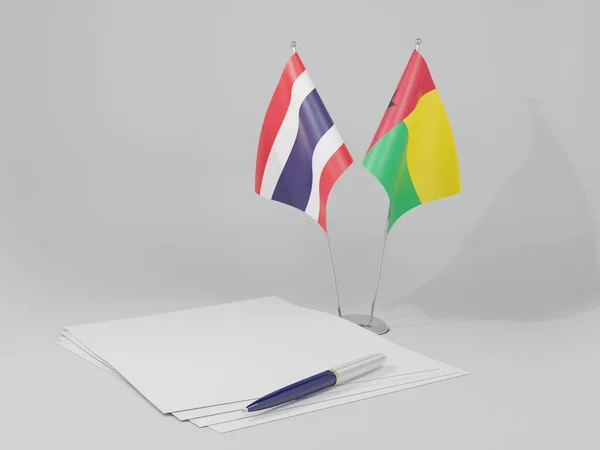 Γουινέα Μπισάου Ταϊλάνδη Συμφωνία Σημαίες Λευκό Φόντο Render — Φωτογραφία Αρχείου