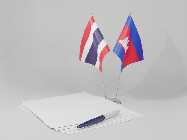 Cambodia Thailand Agreement Flags White Background Render — Stock Photo, Image