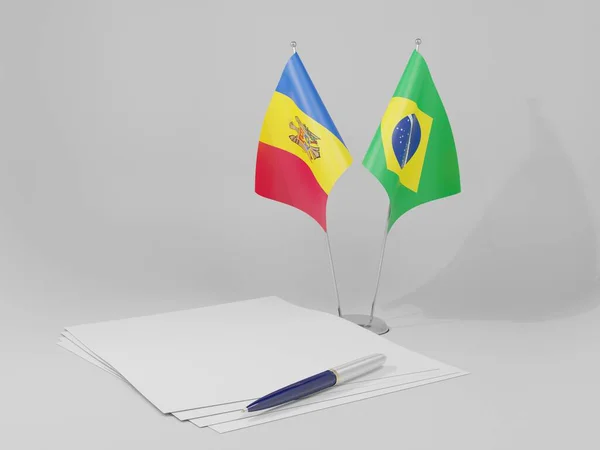 Brasile Bandiere Dell Accordo Moldova Sfondo Bianco Render — Foto Stock