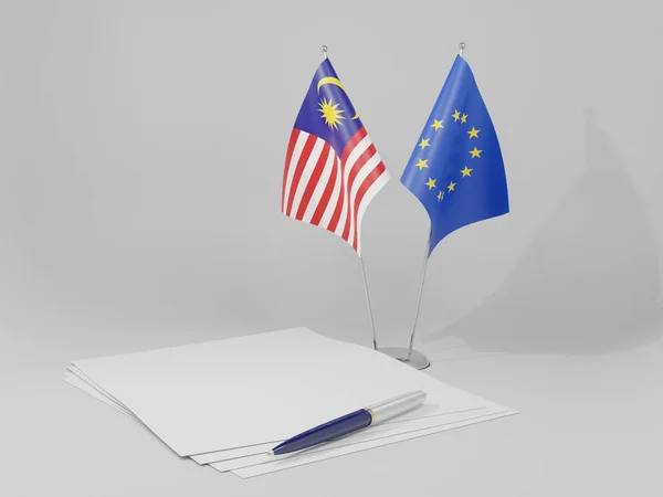Banderas Del Acuerdo Entre Unión Europea Malasia Fondo Blanco Render Fotos de stock libres de derechos