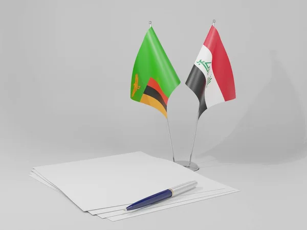 Irak Zambia Flagi Umowy Białe Tło Render Obrazek Stockowy