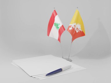 Bhutan - Lübnan Anlaşması Bayrakları, Beyaz Arkaplan - 3D Render