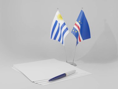 Cape Verde - Uruguay Anlaşması Bayrakları, Beyaz Arkaplan - 3D Render