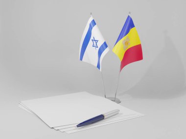 Andorra - İsrail Anlaşması Bayrakları, Beyaz Arkaplan - 3D Hazırlama