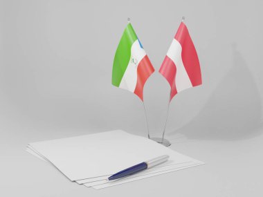 Avusturya - Ekvator Ginesi Anlaşması Bayrakları, Beyaz Arkaplan - 3D Render