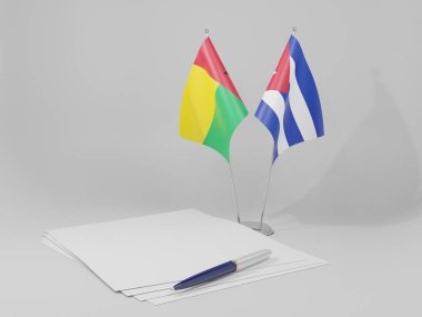 Küba - Gine Bissau Anlaşması Bayrakları, Beyaz Arkaplan - 3D Render