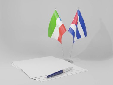 Küba - Ekvator Gine Anlaşması Bayrakları, Beyaz Arkaplan - 3D Render