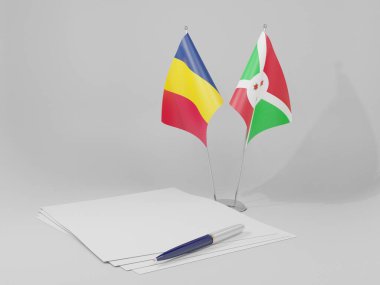 Burundi - Çad Anlaşması Bayrakları, Beyaz Arkaplan - 3D Yapılandırma