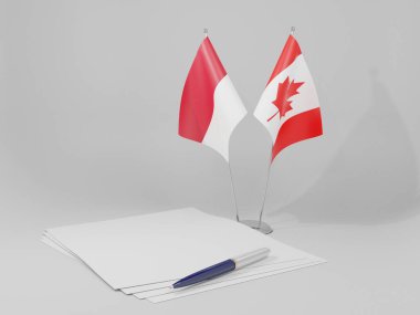 Kanada - Monako Anlaşması Bayrakları, Beyaz Arkaplan - 3D Render
