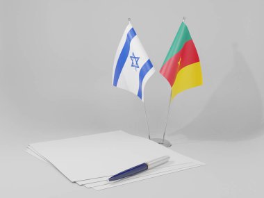 Kamerun - İsrail Anlaşması Bayrakları, Beyaz Arkaplan - 3D Yapılandırma