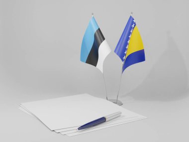 Bosna-Hersek - Estonya Anlaşması Bayrakları, Beyaz Arkaplan - 3D Hazırlama