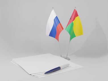 Gine Bissau - Rusya Anlaşması Bayrakları, Beyaz Arkaplan - 3D Render
