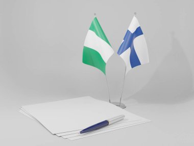 Finlandiya - Nijerya Anlaşması Bayrakları, Beyaz Arkaplan - 3D Render