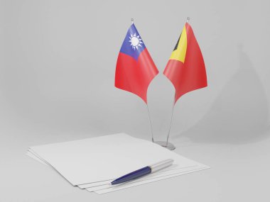 Doğu Timor - Tayvan Anlaşması Bayrakları, Beyaz Arkaplan - 3D Render