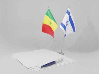 İsrail - Senegal Anlaşması Bayrakları, Beyaz Arkaplan - 3D Hazırlama