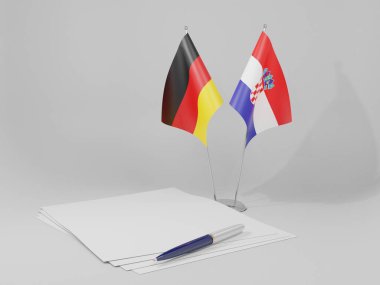 Hırvatistan - Almanya Anlaşması Bayrakları, Beyaz Arkaplan - 3D Hazırlama