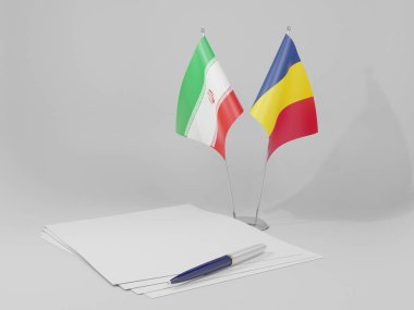 Çad - İran Anlaşması Bayrakları, Beyaz Arkaplan - 3D Hazırlama
