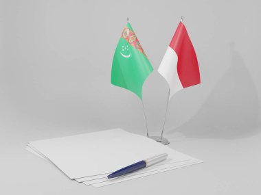 Endonezya - Türkmenistan Anlaşması Bayrakları, Beyaz Arkaplan - 3D Render