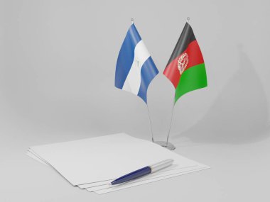 Afganistan - Nikaragua Anlaşması Bayrakları, Beyaz Arkaplan - 3D Render