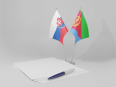 Eritre - Slovakya Anlaşması Bayrakları, Beyaz Arkaplan - 3D Render