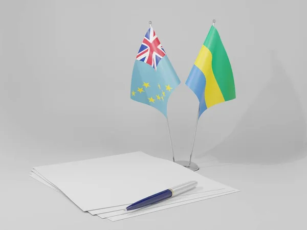 Gabun Tuvalu Abkommen Flaggen Weißer Hintergrund Render — Stockfoto